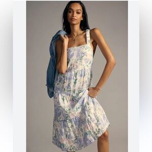 Bella Dahl Linen Maxi Dress‎ S Anthropologie Floral Criss Cross Back